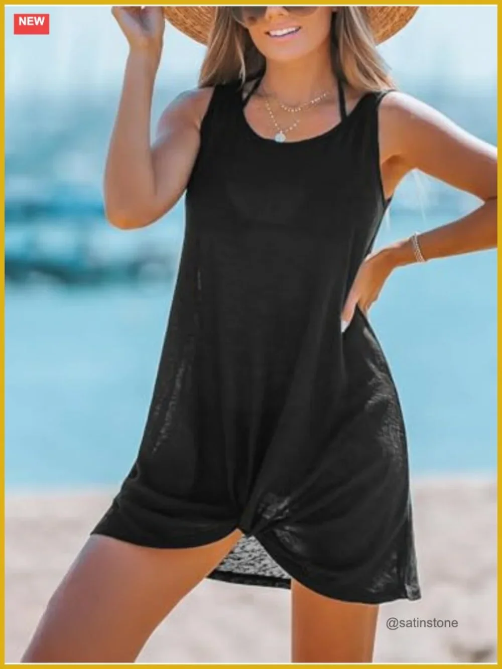 Sleeveless Swimsuit Coverup Sheer Twisted Tank Dress Beach Cover Up